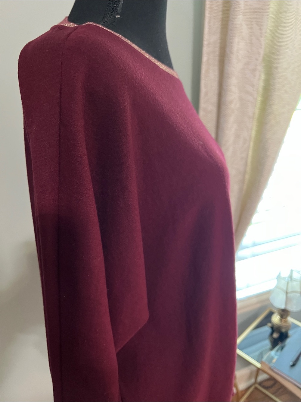 Cupio Burgundy Tie-Front Boatneck Long Sleeve Top - Picture 3 of 6